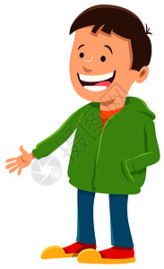 穿着绿色运动衫的可爱男孩矢量卡通插画图片