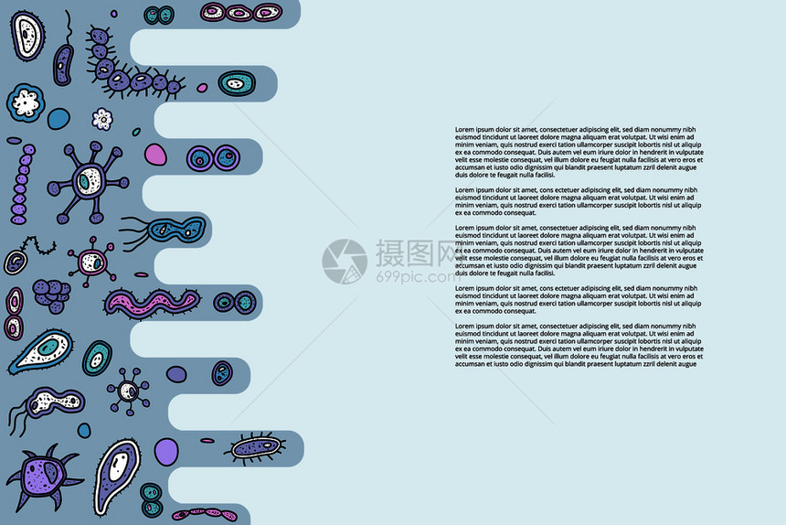 带有细菌单元格和空间fo文本的横幅模板矢量dole样式组成图片