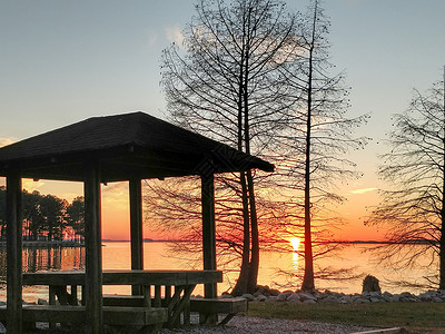 日落时南卡罗利纳的蒙蒂切水库风景高清图片素材