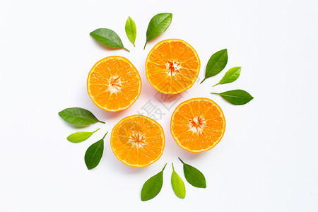 含白背景叶子的新鲜柑橘水果图片