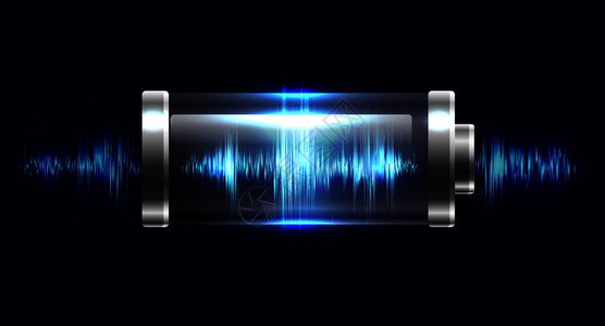音频素材蓝色电池带电共振脉冲的插图插画
