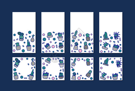 一套带有仙人掌的社交媒体模板涂鸦风格网络的家庭植物组成故事背景和文章矢量图解背景图片