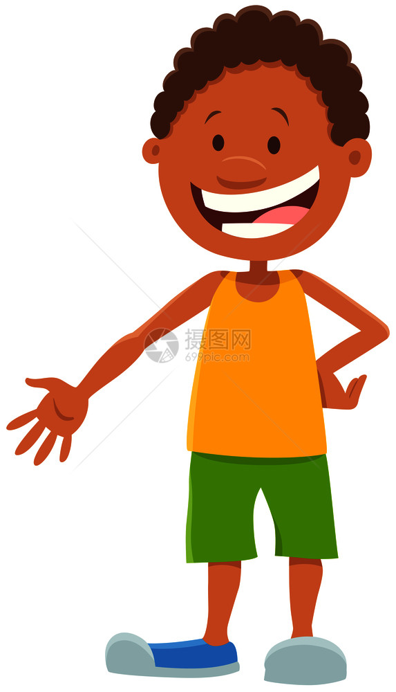 快乐小学年龄或少非洲男孩角色的漫画插图图片