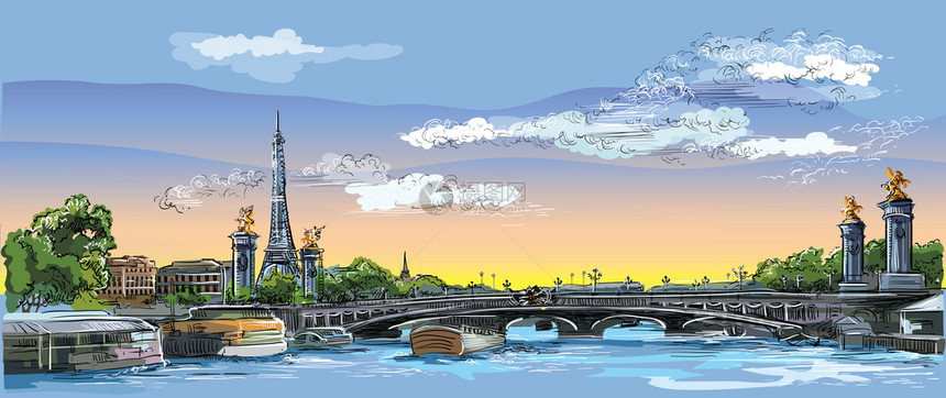 绘画埃菲尔塔巴黎地标法国图片