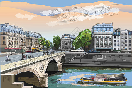 巴黎桥插图插画