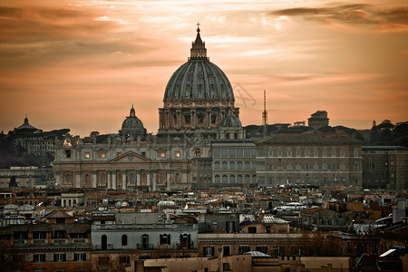 圣徒彼得的教皇巴西里卡在梵蒂冈戏剧黎明景象首都意大利的罗马地标图片