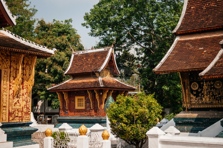 古老的金芽大殿壁位于瓦特西昂丁卢波拉邦laos图片