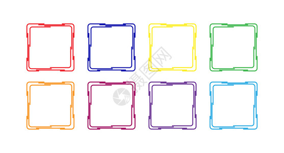 一组彩色方形大纲框架单个线条平板设计背景图片