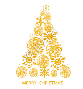 金色圣诞树有恒星雪花用于你快乐的圣诞节设计库存矢量插图图片