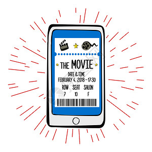 智能手机屏幕的电影票colde矢量插图智能手机屏幕的电影票图片