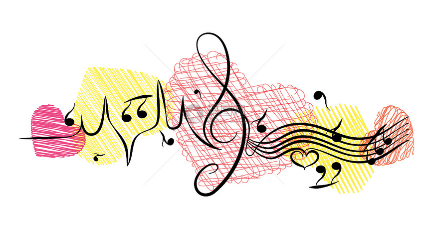 心的音乐线节奏音乐符心背景的乐工作人员平板的设计图片