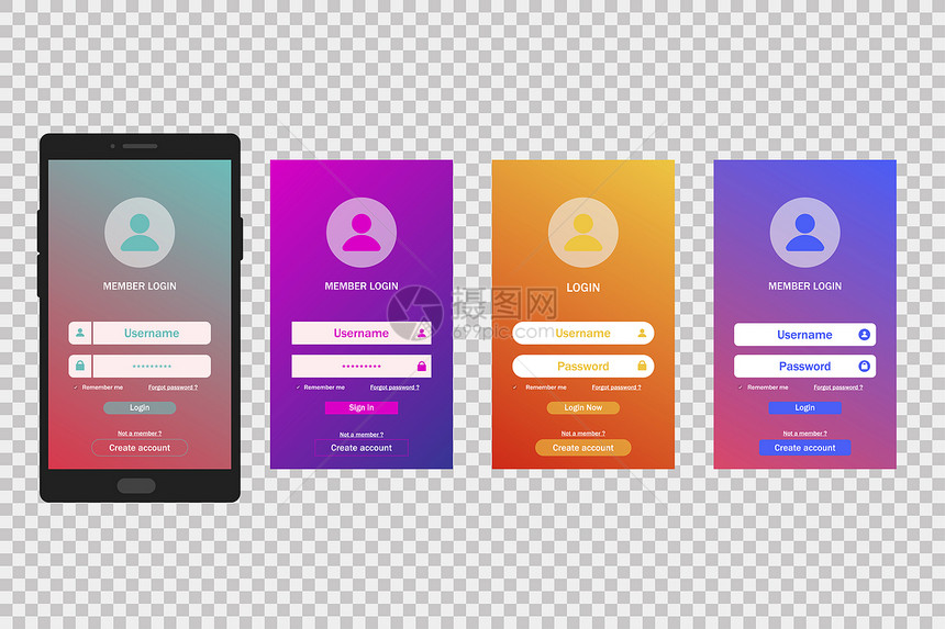 登录梯度屏幕模板移动应用程序注册账户用页面窗体eps10登录梯度屏幕模板用户页面窗体图片