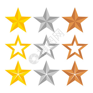 由不同金银铜等级星组成的一套不同金铜级星鱼群矢量图背景图片
