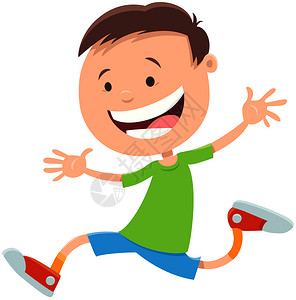 快乐跑步的初小男孩角色漫画插图图片