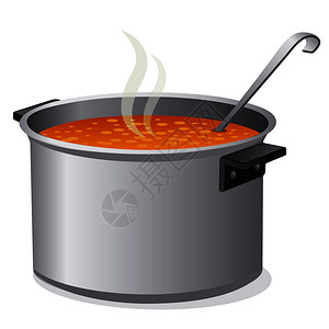 一锅汤锅里有热汤插画