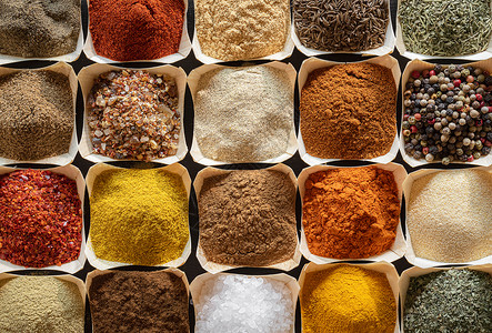 ps草本素材各种类型的东方香料和草药上面有香料背景平整的彩色香料一种模式烹饪素材框架背景