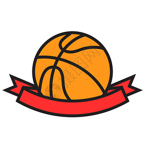 长途汽运橙色篮球配有红赢者彩带卡通平板设计储量矢插图插画