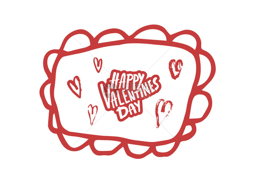 快乐的情人节贺卡模板手写信件带有框架和红心装饰矢量插图图片
