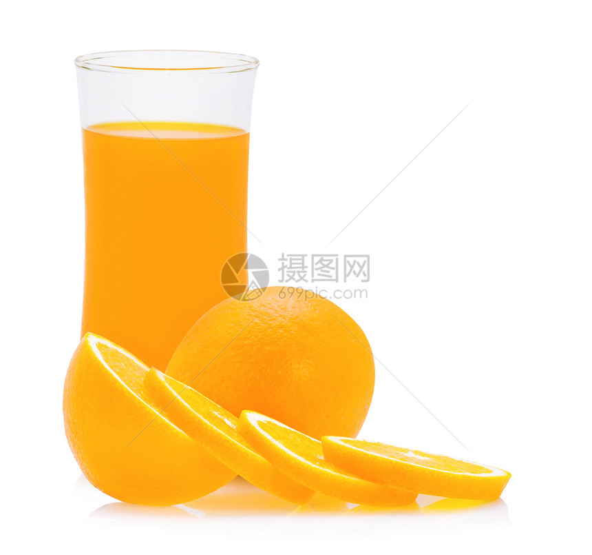 白上隔离的橙汁和子片图片