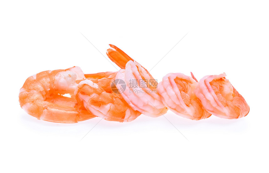白背景的熟虾被隔离图片