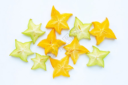 白底绿色和黄切片成熟的恒星水果成分高清图片素材