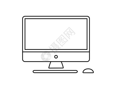 针管线性图标计算机监视键盘和鼠标图矢量说明卡通风格中的计算机线屏幕计算机监视键盘和鼠标矢量线图标设置eps10计算机监视键盘和鼠标图矢量说明背景