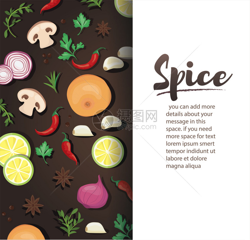 香料和蔬菜食品背景写矢量说明eps10的写空间图片