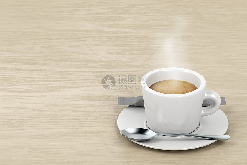 木制桌上的热浓缩咖啡图片