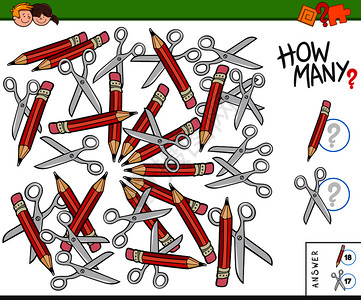 铅笔和剪刀儿童教育计数任务插图图片