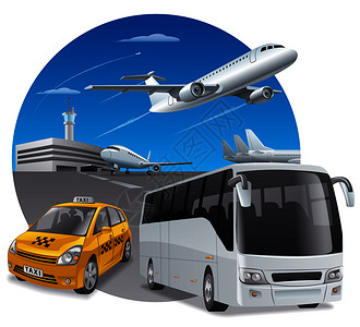 机场客车和出租车公共汽车图背景图片
