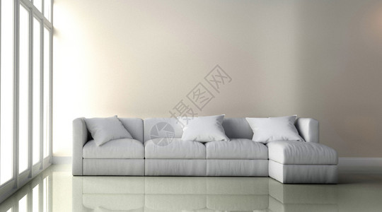 白皮椅色墙背景的室内房间3D背景图片
