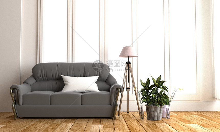 白色房间的现代黑织物沙发图片