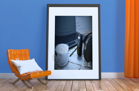 内装橙沙发和铜地板的客厅现代室内3d高清图片