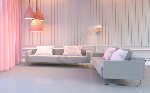 室内欧洲粉色红房间优雅风格有双沙发和枕头背景图片