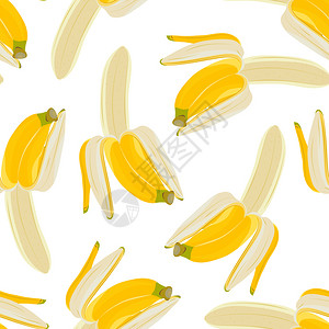 剥了皮香蕉白色背景的半皮香蕉无缝模式热带水果矢量说明插画