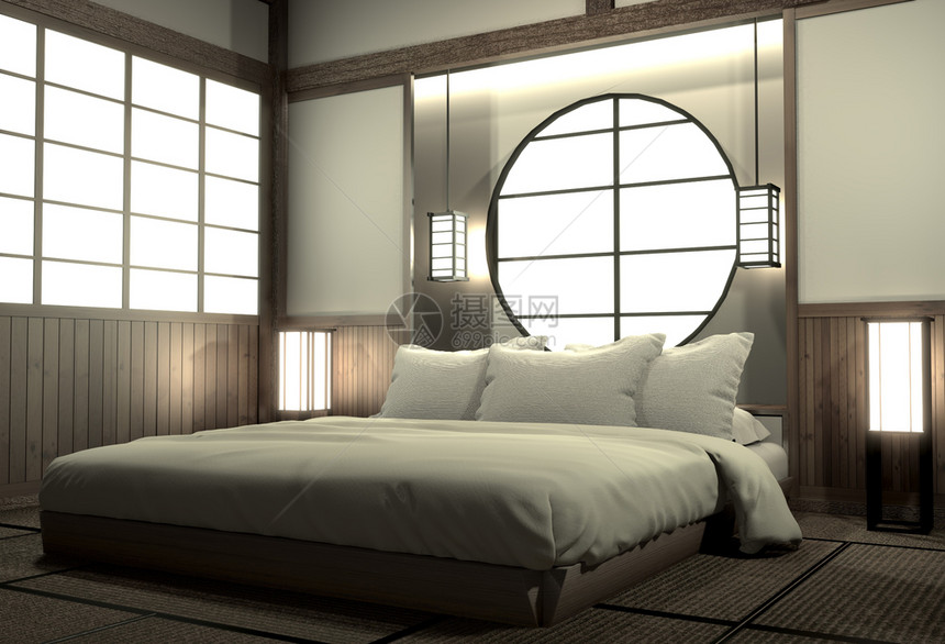 现代泽室内设计装饰日本式的3d图片