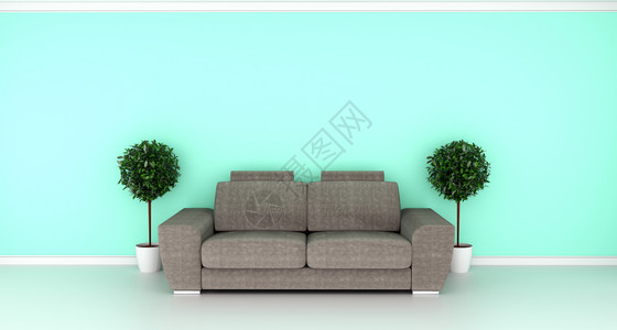 内置客厅面纱沙发空薄荷墙壁背景3D图片
