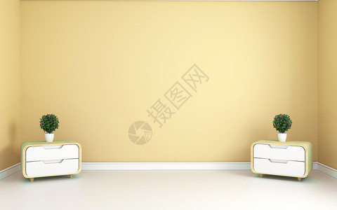 黄色房间美丽的房间空现代光亮的内部3D图片