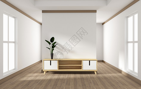 壁橱设计现代客厅白色墙壁在木地板上的现代客厅3D图片