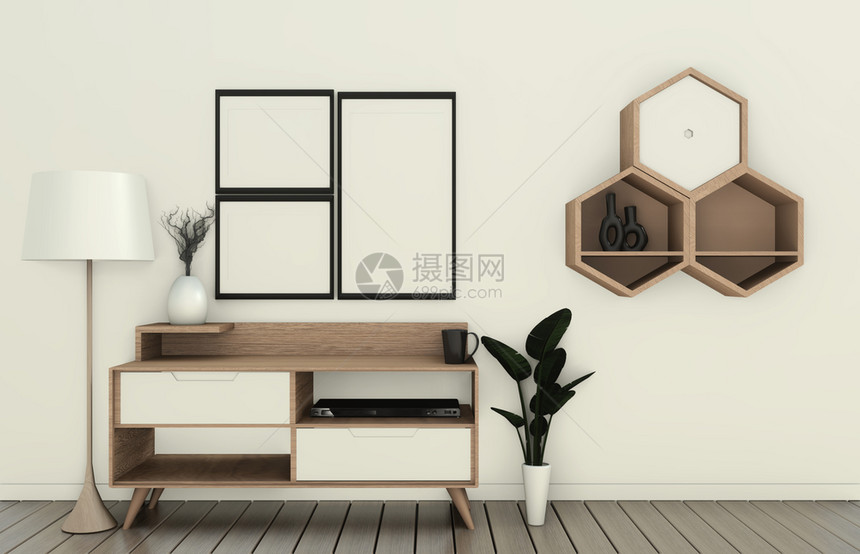 现代日本空房间的modtv柜子现代日本空房间zen风格最小设计3D翻譯图片