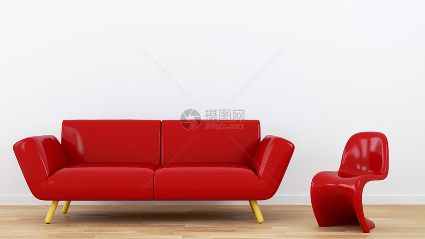 红色沙发和椅子3D图片