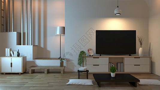 室内客厅用智能电视机和装饰用日本文背景图片