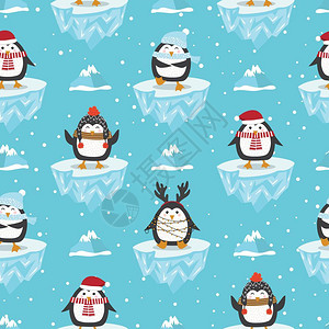 圣诞节卡通可爱冰上企鹅图片