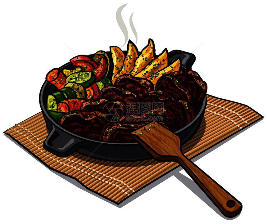烤肉和蔬菜煎锅烤肉和蔬菜插图图片