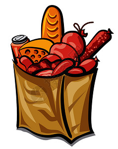 袋装食物袋装香肠和杂货袋装香肠的插图插画