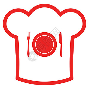 红色叉符号餐具和厨帽插画