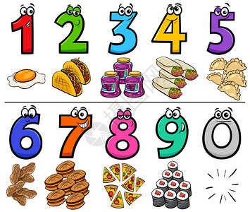 卡通食物插图数字1至9背景图片