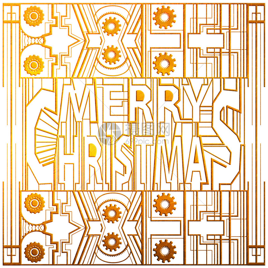 装饰几何品配有齿轮和金字圣诞快乐艺术装饰风格的设计图片