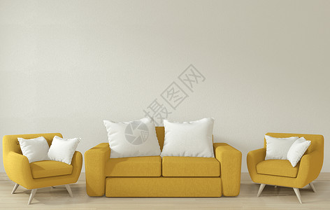 客厅里放着黄色沙发图片