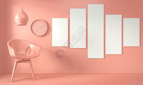 店内海报模拟海报框架和椅子起居室灯内活珊瑚风格3d背景